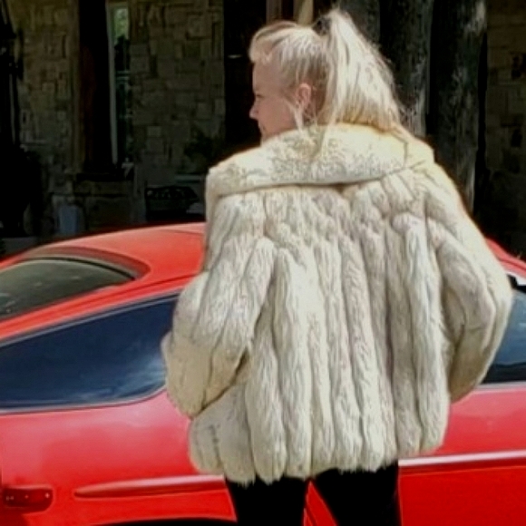 Fox Fur Coat: Ivory Fur with Brown Tips - Picture 9 of 17